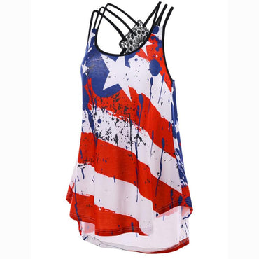 US Flag Print Striped Sleeveless Cami Tops