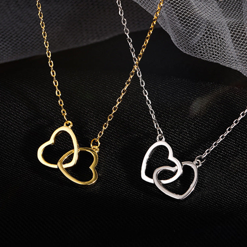 Double heart interlocking small love necklace