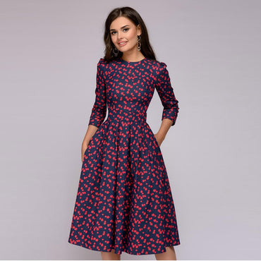 Floral printed a line comfortable sleeves casual dress