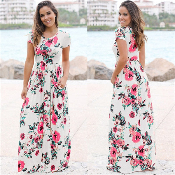 Short sleeve printed Long Maxi Dress