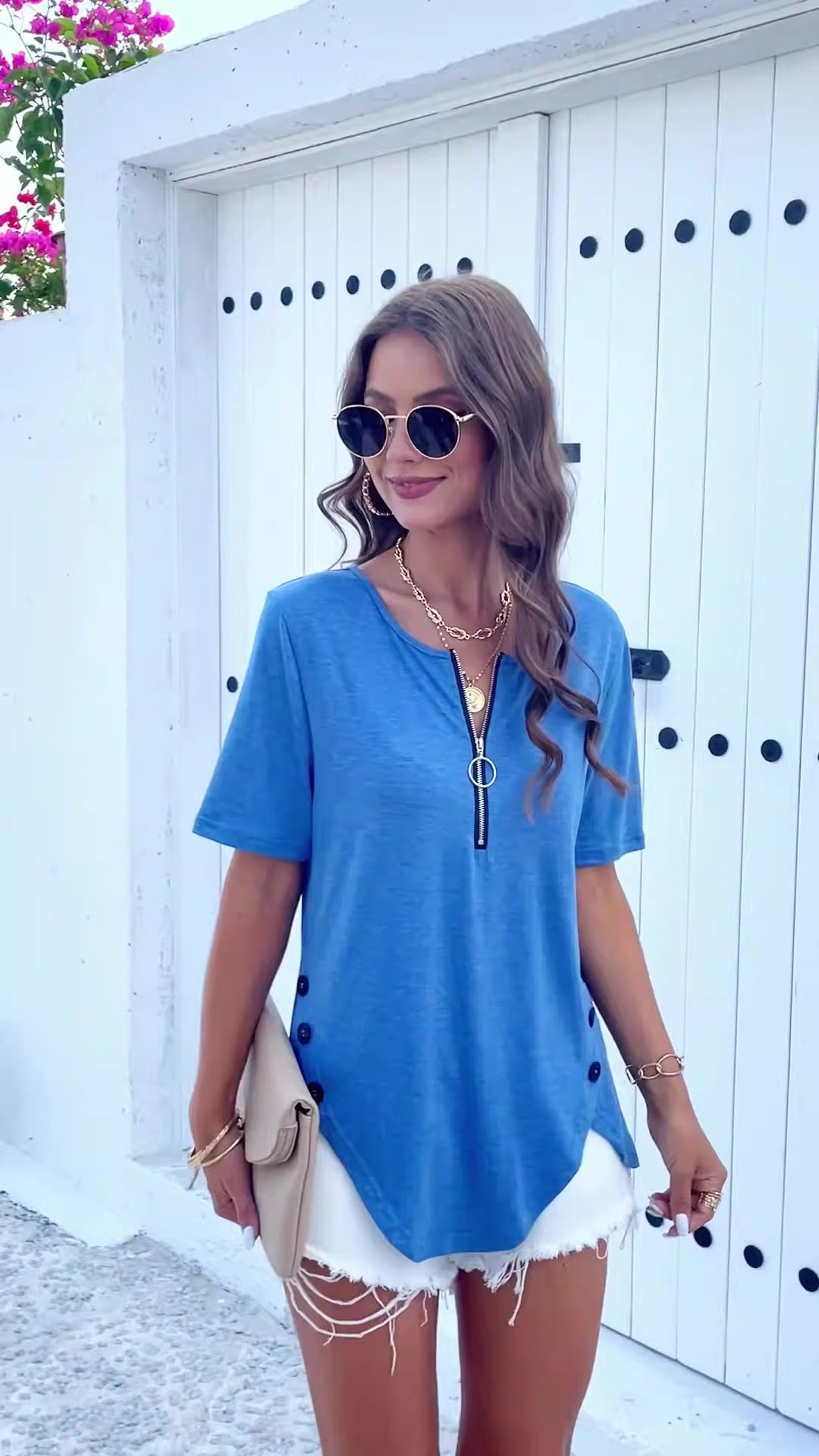 Women's casual solid color short-sleeved top