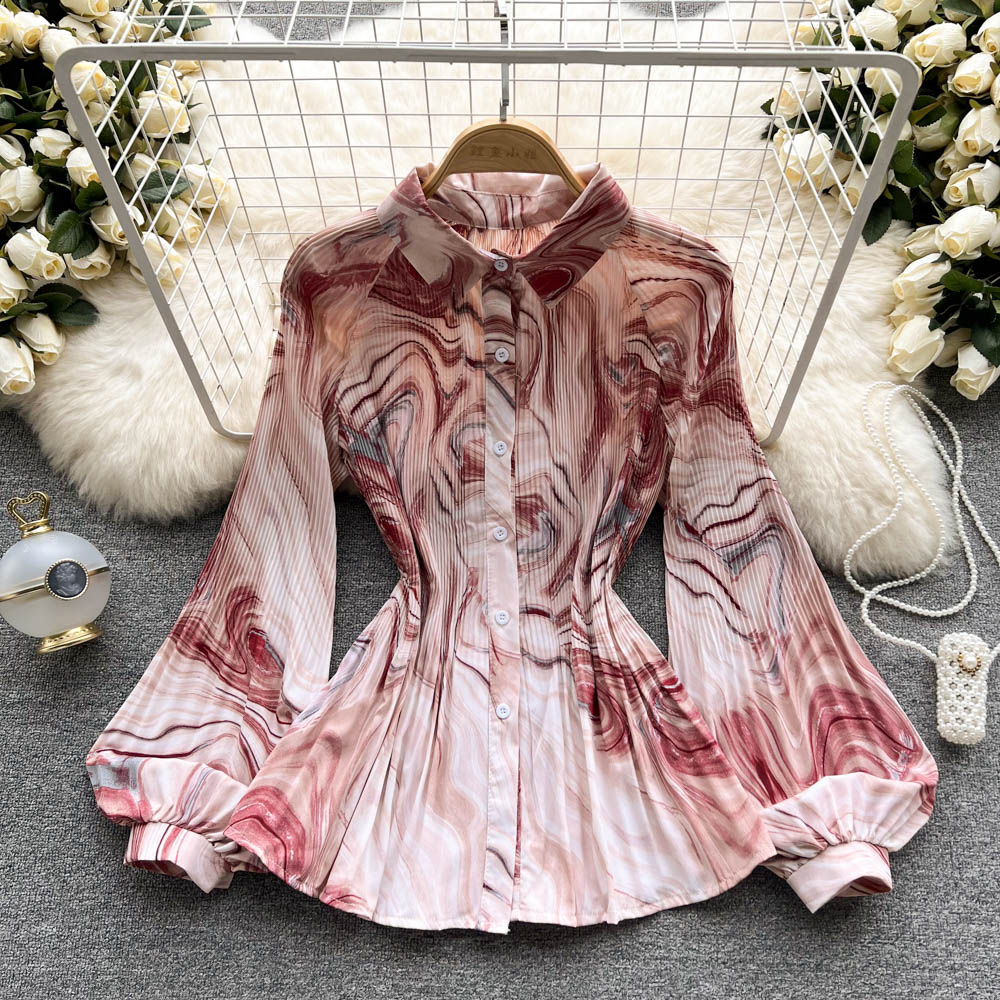 Pleated long sleeve blouse