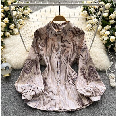 Pleated long sleeve blouse