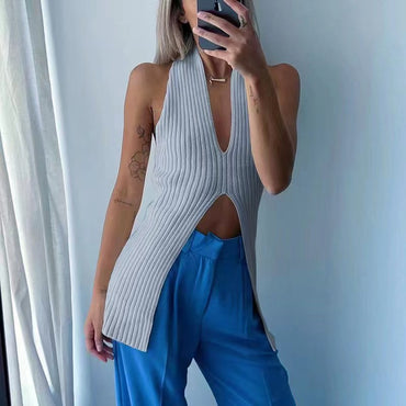 Women Ribbed Chic Design Tank Top