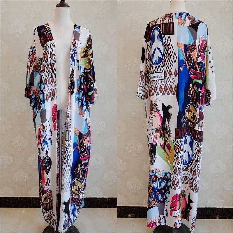 Bohemian Printed Half Sleeve Long Kimono