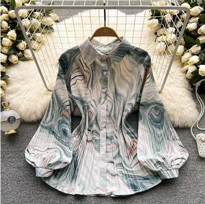 Pleated long sleeve blouse