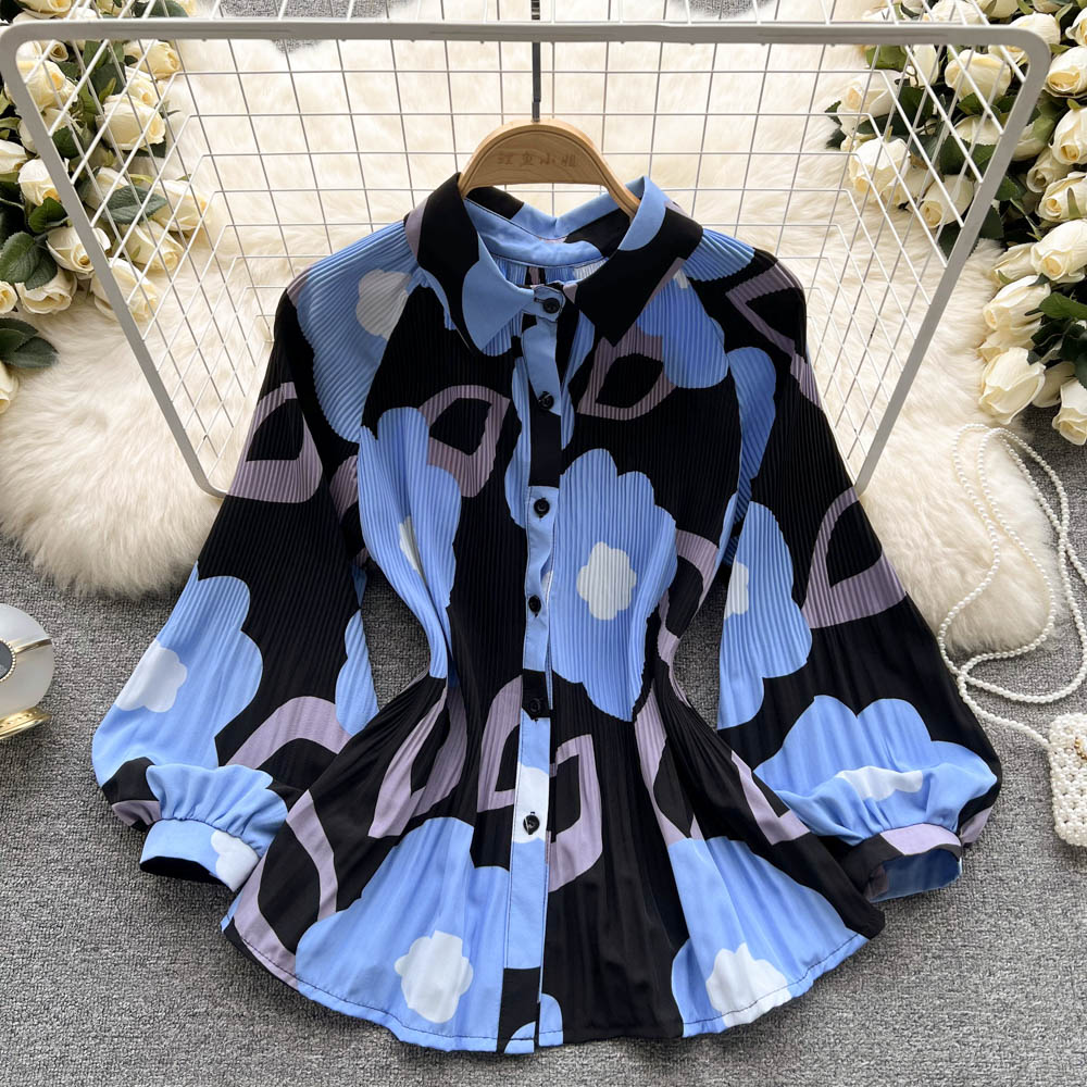 Pleated long sleeve blouse