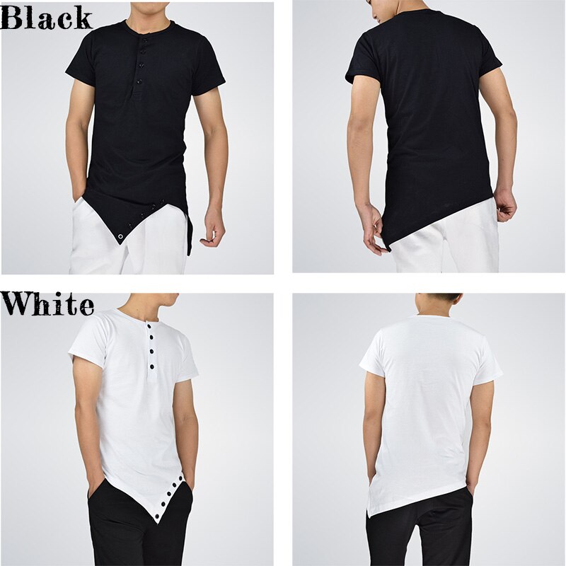 Button neck long cut tshirt