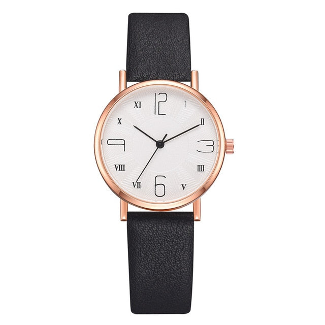 Fashion Leather Strap Round Dial Ladies Watch
