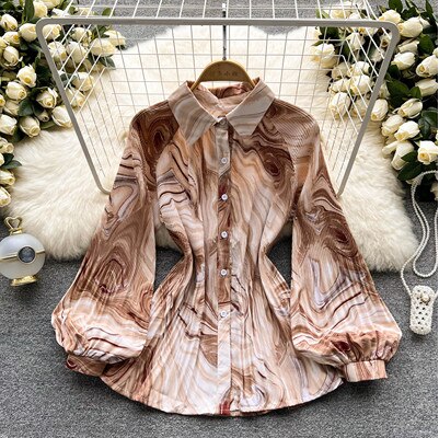 Pleated long sleeve blouse