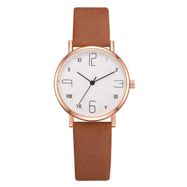 Fashion Leather Strap Round Dial Ladies Watch