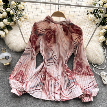 Pleated long sleeve blouse
