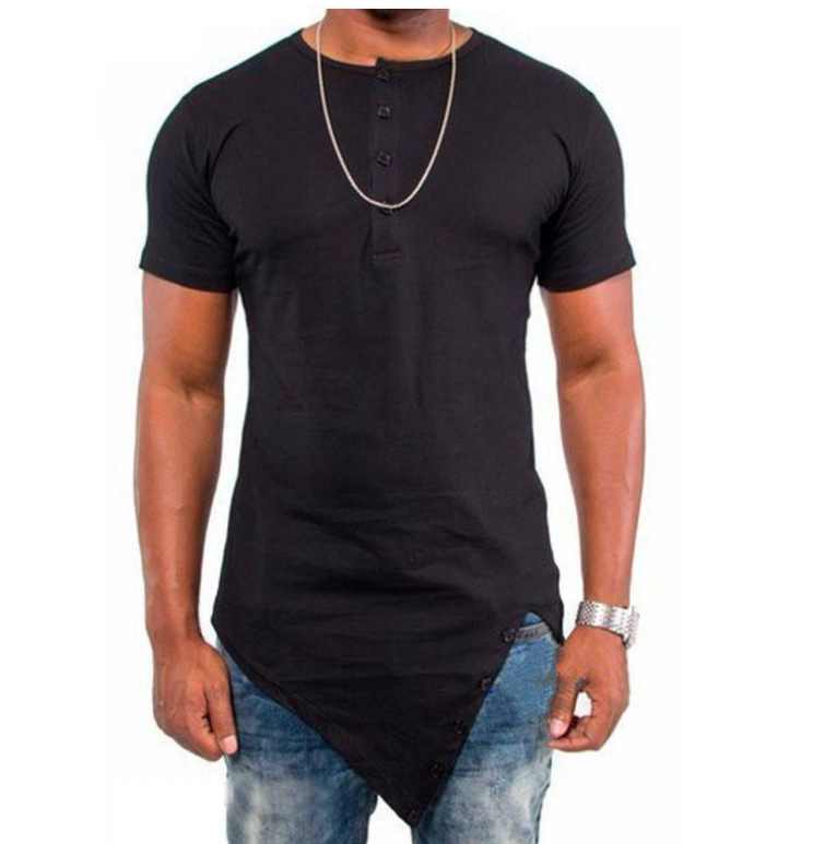 Button neck long cut tshirt