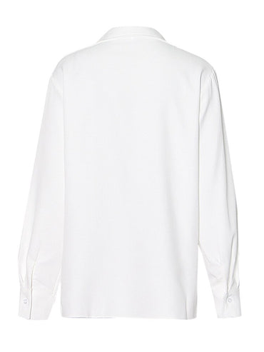 Deep V Neck Long Sleeve   Solid Vintage Loose Blouses For Women