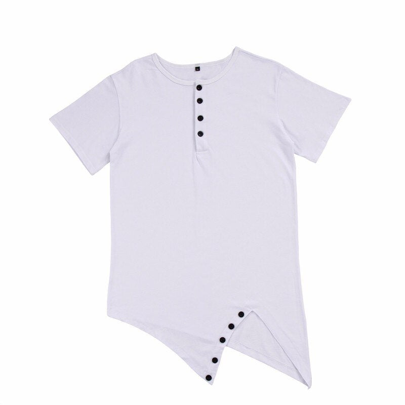 Button neck long cut tshirt