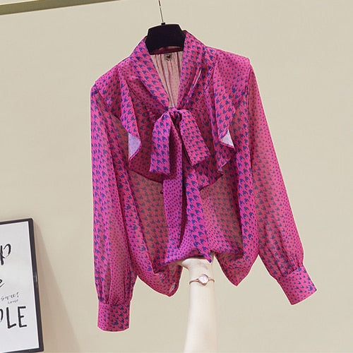 Women's  bow tied long sleeve blouses