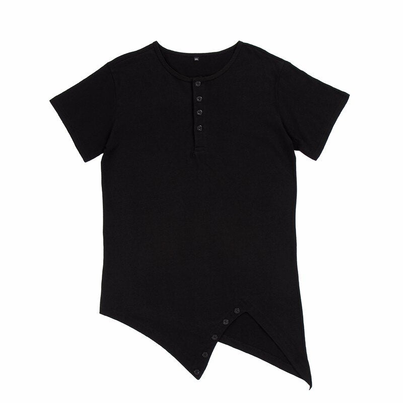 Button neck long cut tshirt