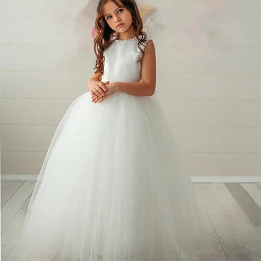 Backless Pearls Flower Girl Dress