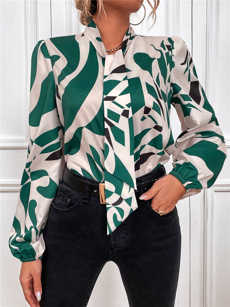 Fashion Long Sleeve Print Women Tops And Blouses