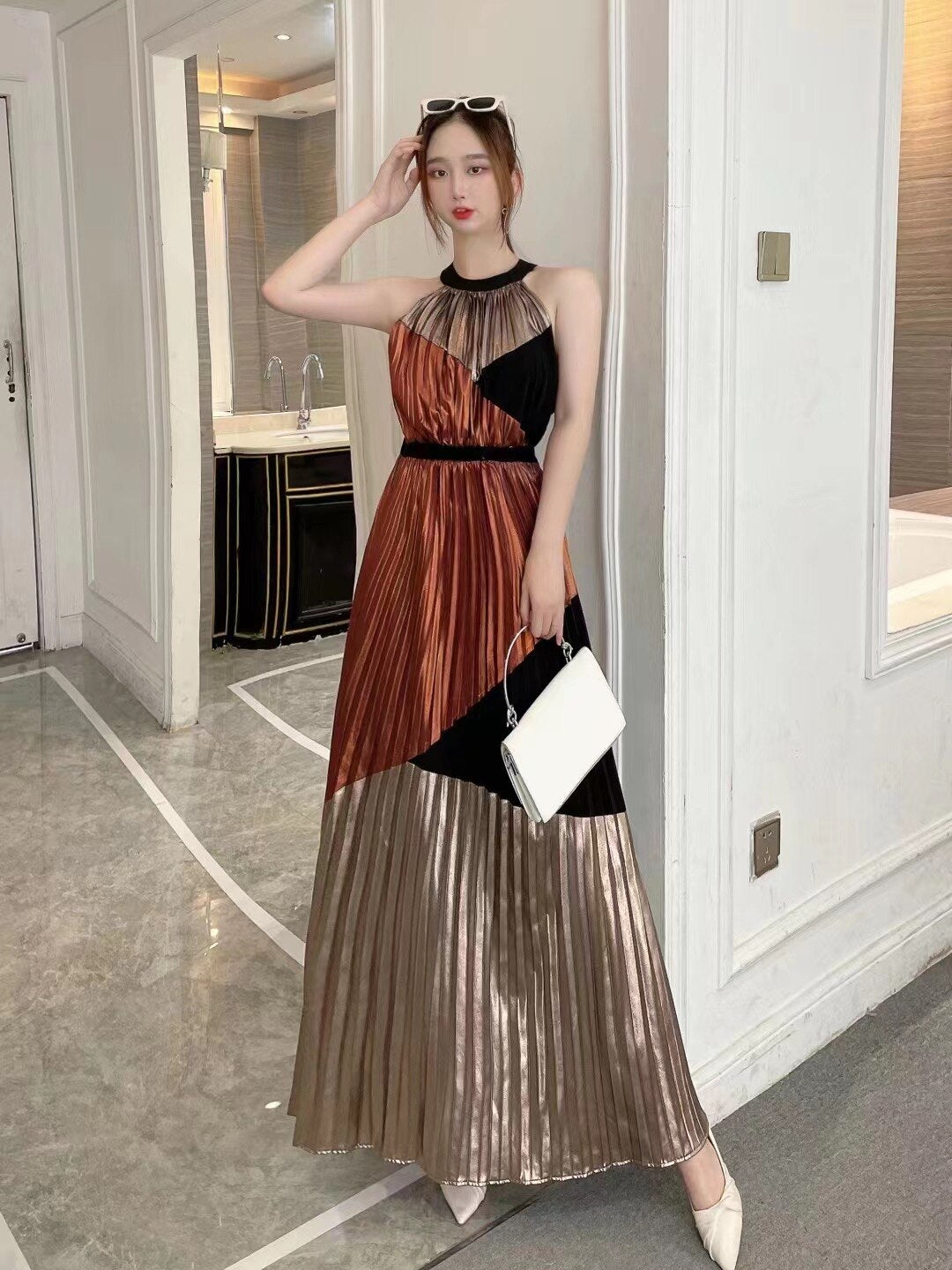 Fashion women pleated long dress