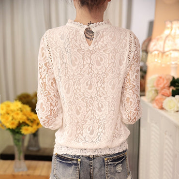 Women's Long Sleeve Chiffon Lace Crochet Tops Blouses