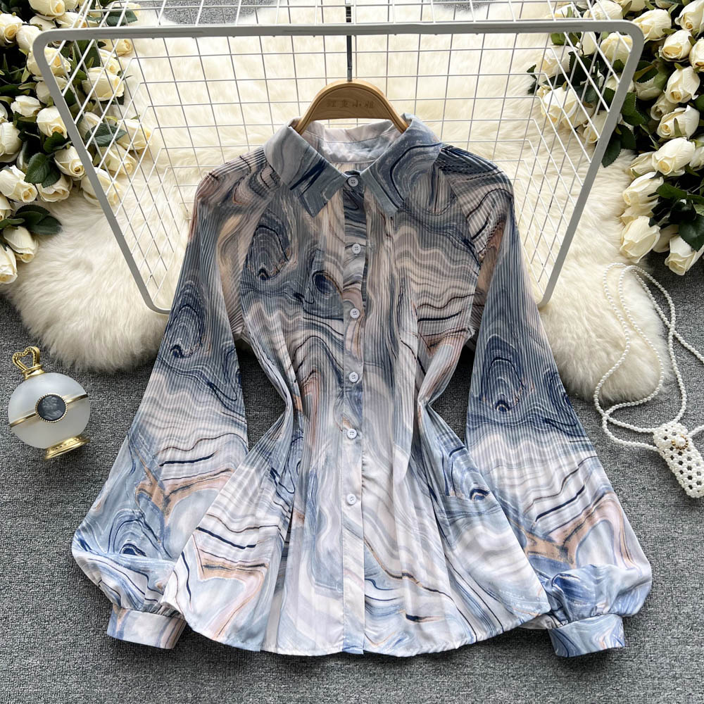 Pleated long sleeve blouse