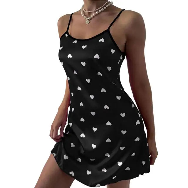 Heart Print satin Nightdress