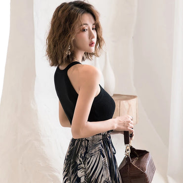 Off Shoulder Stretchy Knitted Tank Tops