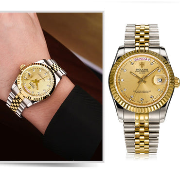 Holuns Gold Diamond Role Quartz Stainless  Men Watches