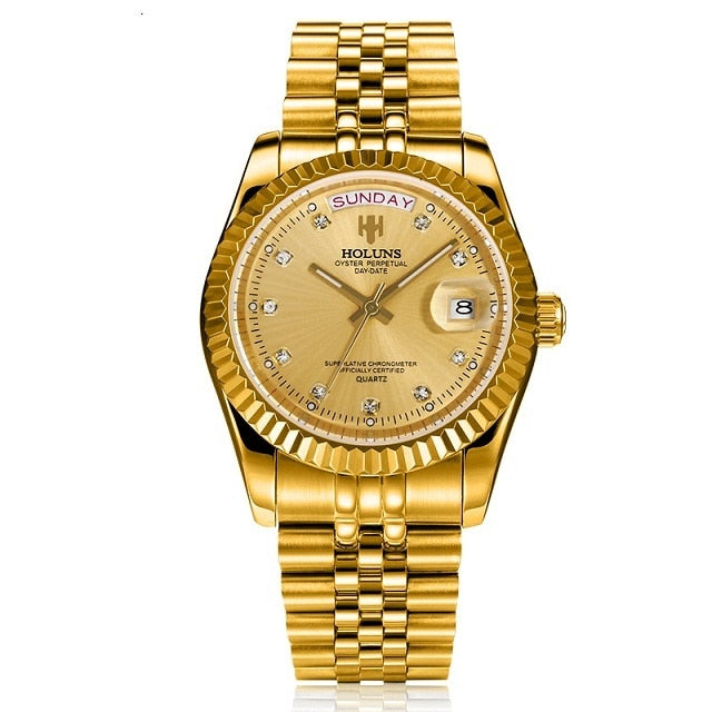 Holuns Gold Diamond Role Quartz Stainless  Men Watches