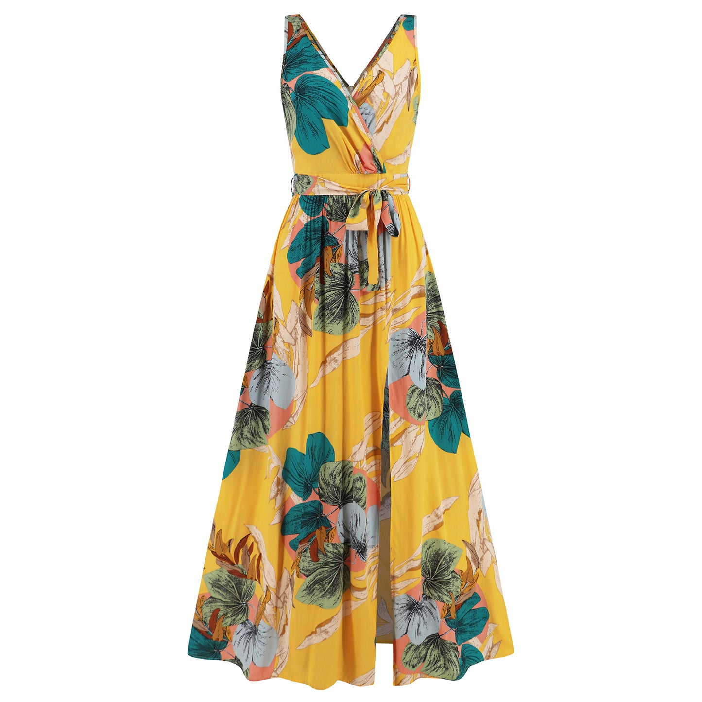 V-neck Floral Print Long Summer Dress