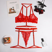 Three Piece Set Lingerie Halter Neck With Leg Loops