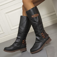 Casual round toe square heel fashion leather boots for women