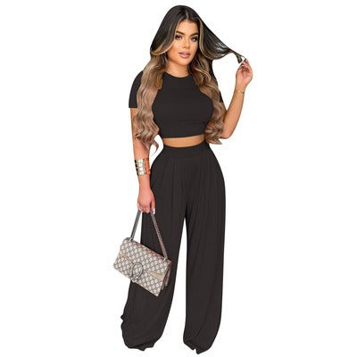 European American Plus Size Casual Wide Leg Set