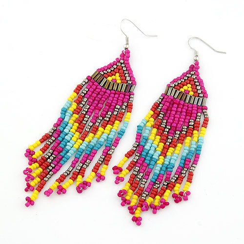 Hot selling Bohemian pearl colored geometric long earrings