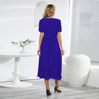 V neck bubble sleeve pleated long dress