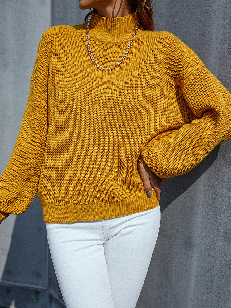 Half Turtleneck Solid Color Knit Sweater