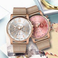 Stainless steel round dial ladies watch