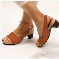 Women's solid color coarse heel buckle sandals