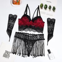 5-Piece Lingerie Set New Tassel Waistband Lace Splicing With Gloves