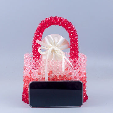 Handmade beaded woven crystal bead handbag