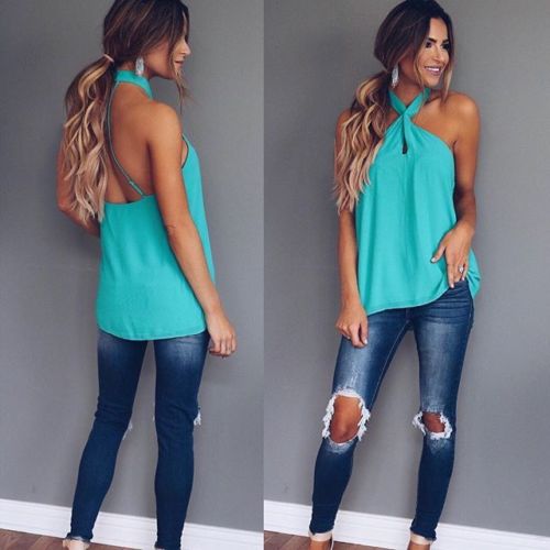 Aayiliyaa Fashions Summer Sleeveless Backless Casual Tank Tops