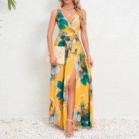 V-neck Floral Print Long Summer Dress