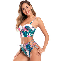 High Waist Bikini with Hanging Strap Printed Swimwear for Women