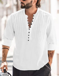 Cotton and Linen Men's Casual Round Neck  Shirt