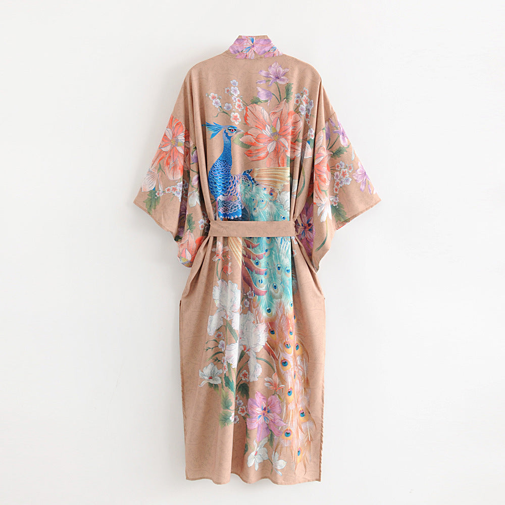 Women's Peacock printed Kimono