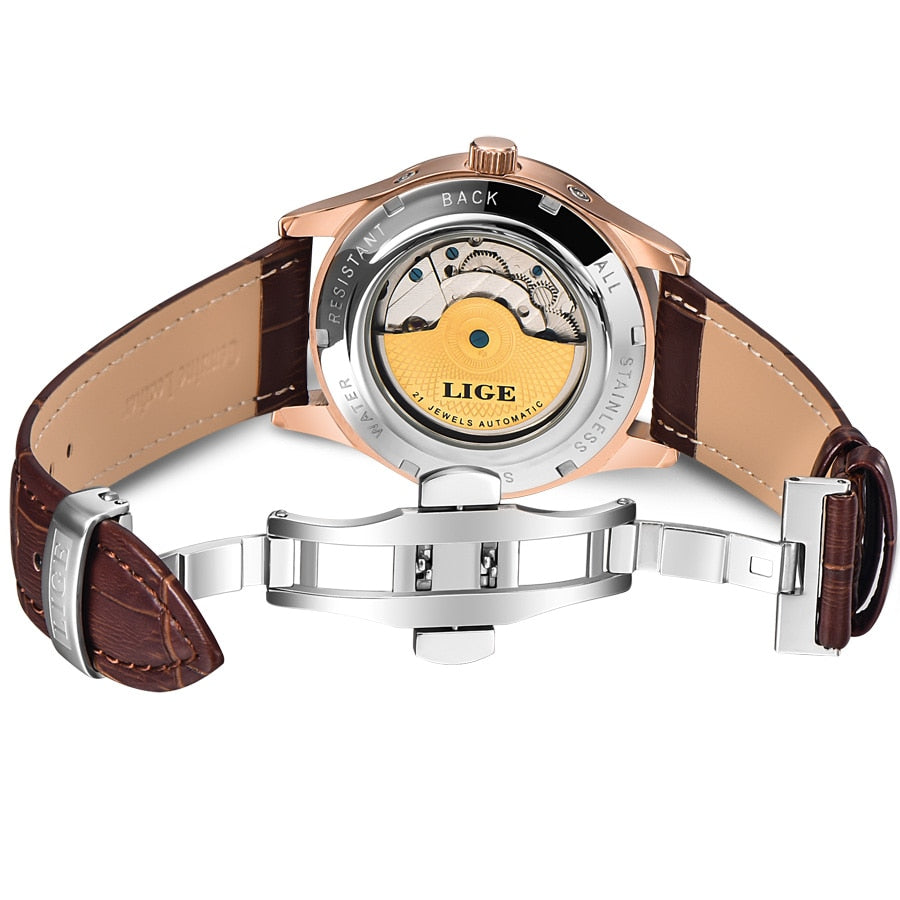 LIGE Brand  Automatic Mechanical Watch for men