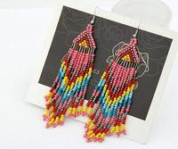 Hot selling Bohemian pearl colored geometric long earrings