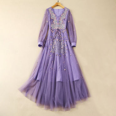 Elegant purple embroidery ballroom party dress