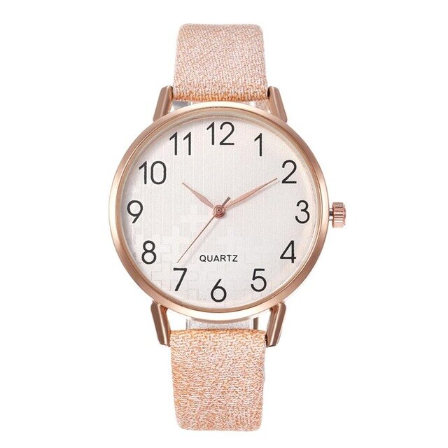 Simple Number Dial Leather Strap Ladies Watches